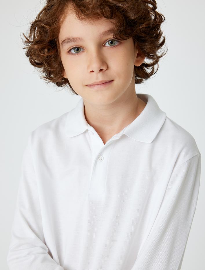 Erkek Çocuk Uzun Kollu Pamuklu Polo Yaka Basic Tişört