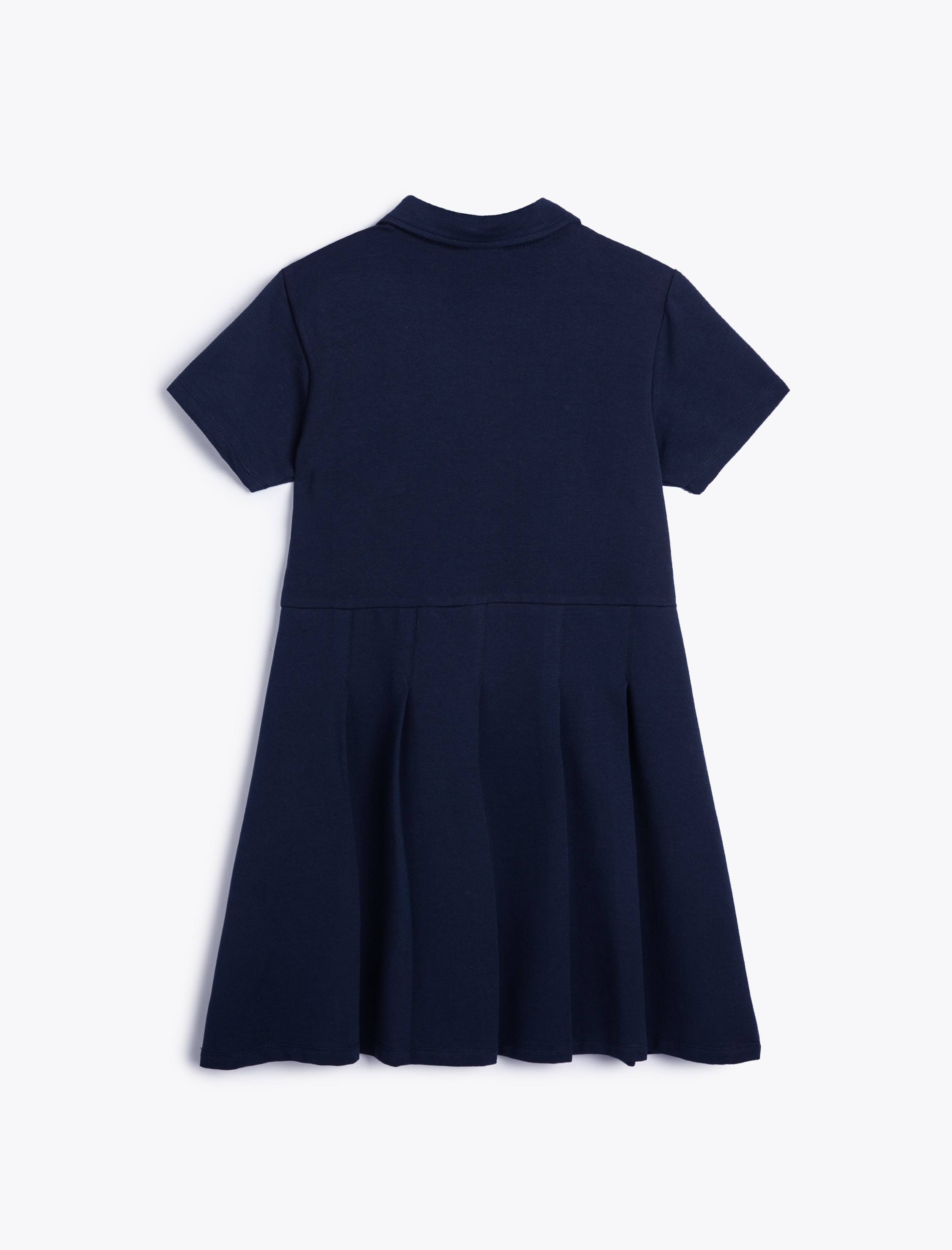  Kız Çocuk Kısa Kollu Düğme Detaylı Pamuklu Gömlek Yaka Okul Elbisesi