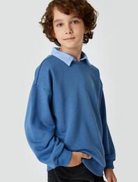 Okul Sweatshirt Basic Okul Gömleği Yaka Detaylı Uzun Kollu Pamuklu