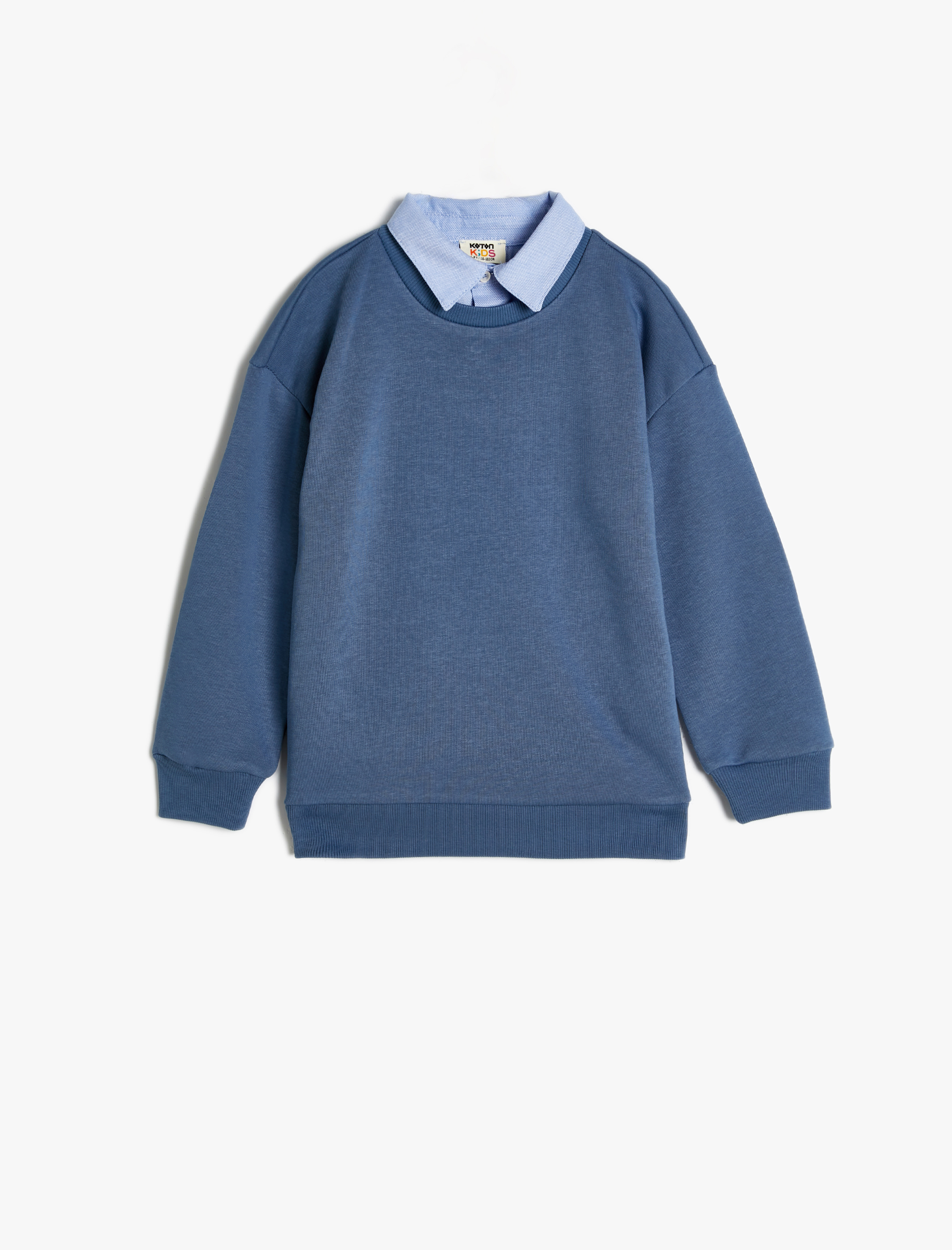  Erkek Çocuk Gömlek Yaka Detaylı Uzun Kollu Pamuklu Sweatshirt