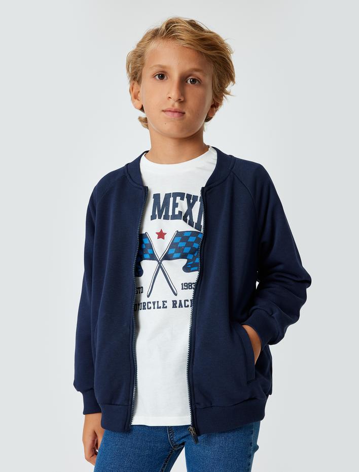 Erkek Çocuk Cep Detaylı Pamuklu Fermuarlı Sweatshirt