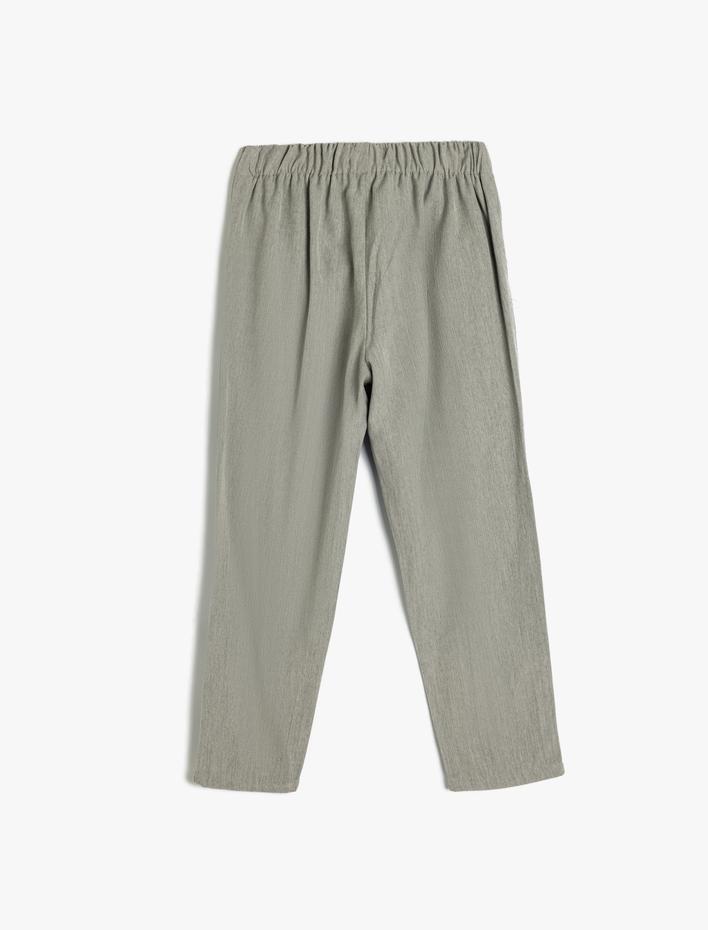 Kız Çocuk Cep Detaylı Slim Fit Viskon Karışımlı Chino Pantolon