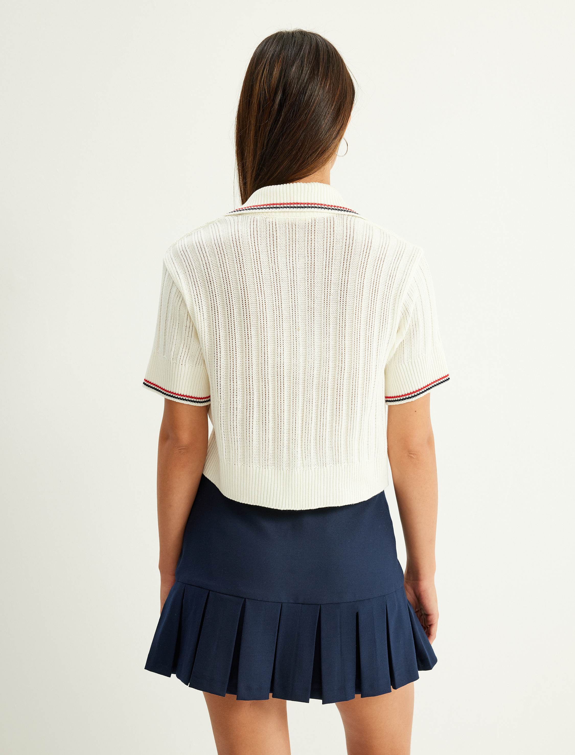   Polo Yaka Triko Kazak Kısa Kollu Dokulu