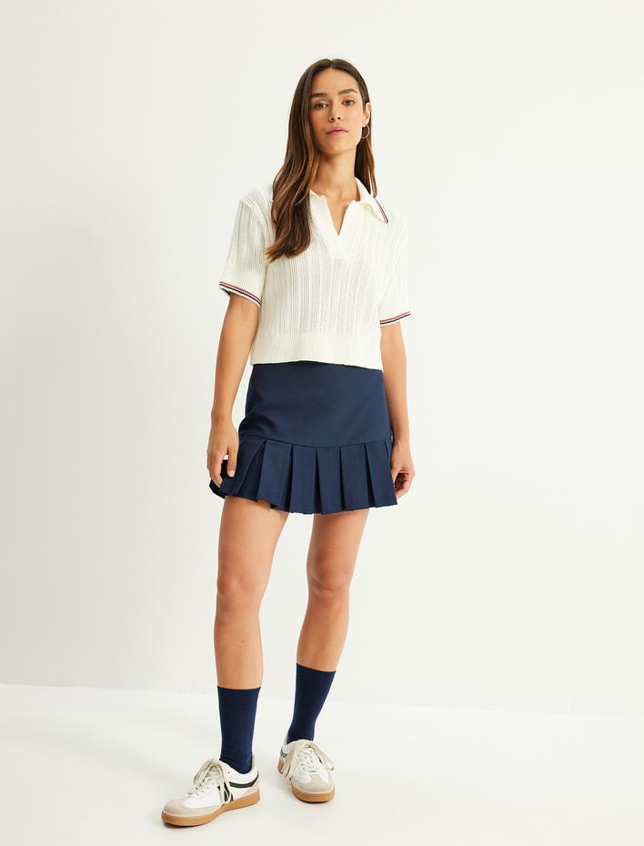  Polo Yaka Triko Kazak Kısa Kollu Dokulu