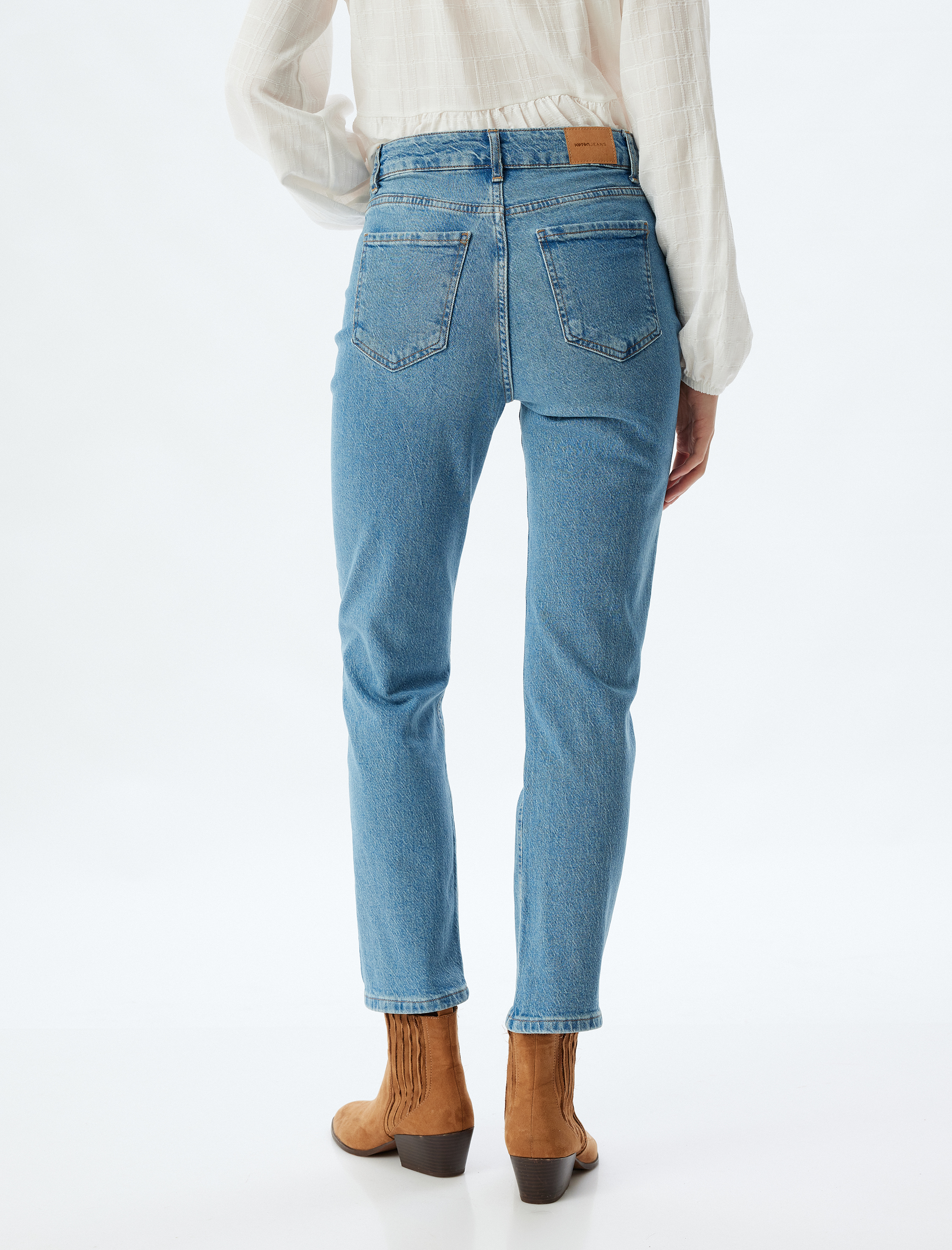   Düğmeli Standart Bel Kot Pantolon Pamuklu - Slim Straight Fit Jean