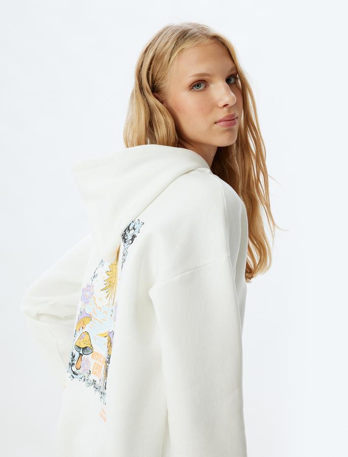  Şardonlu Oversize Sweatshirt Arkası Baskılı Kapüşonlu Uzun Kollu