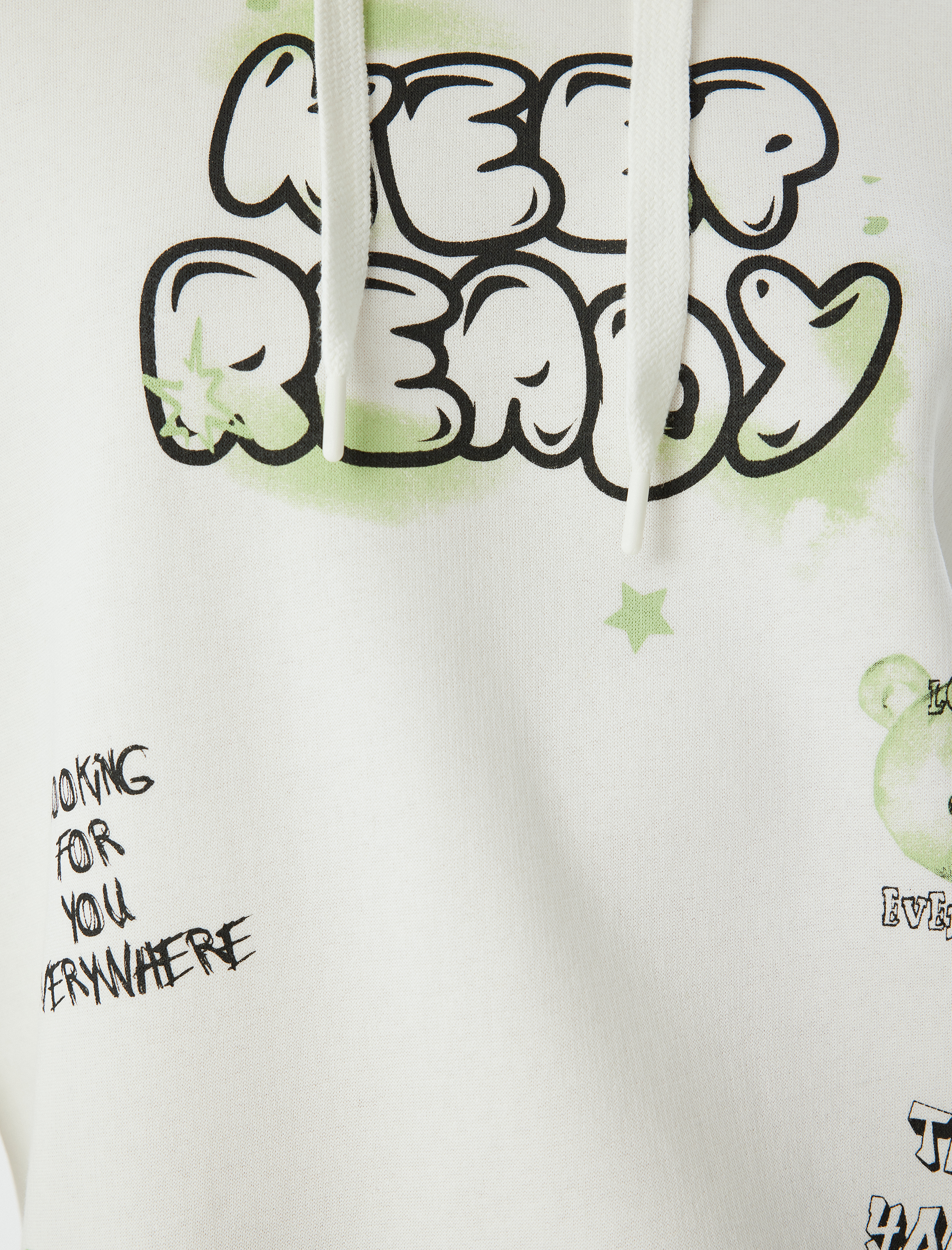   Şardonlu Kapüşonlu Sweatshirt Slogan Baskılı Rahat Kalıp