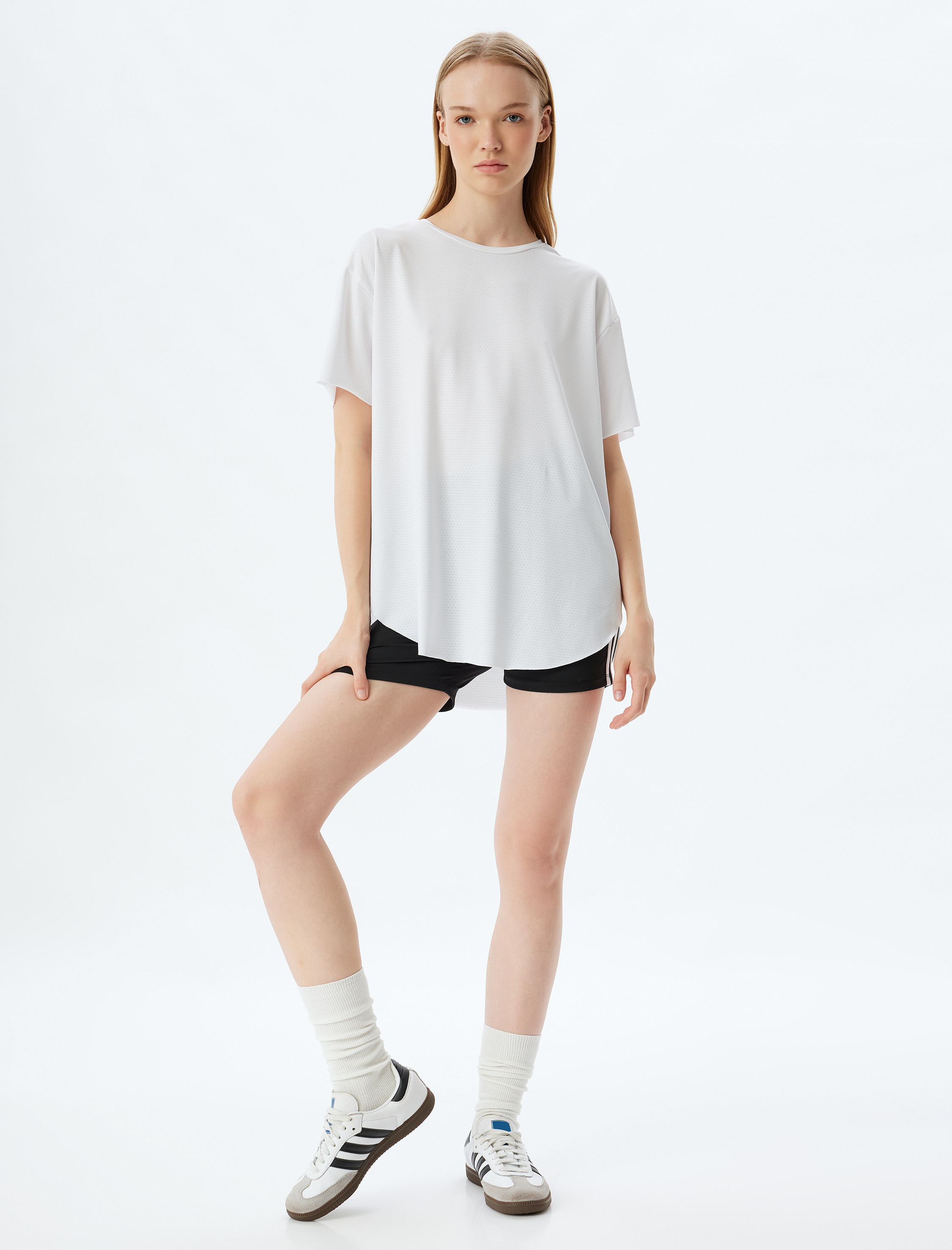   Spor Tişört Nefes Alan Kumaş Oversize Bisiklet Yaka Kısa Kollu