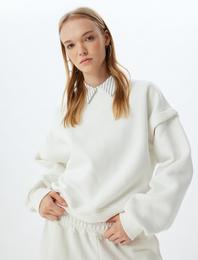 Basic Oversize Sweatshirt Uzun Kollu Bisiklet Yaka Dikiş Detaylı