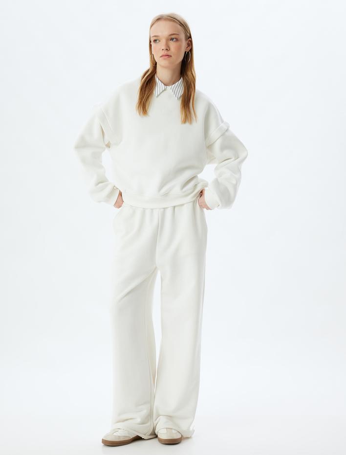  Şardonlu Basic Oversize Sweatshirt Uzun Kollu Bisiklet Yaka Dikiş Detaylı