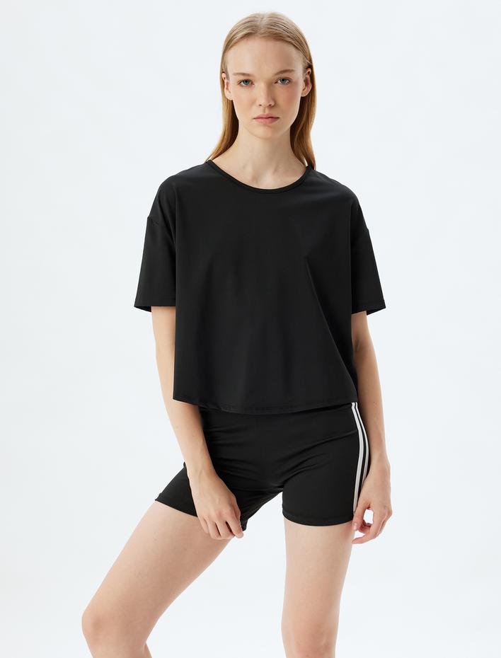  Spor Tişört Oversize Bisiklet Yaka Dikiş Detaylı Kısa Kollu