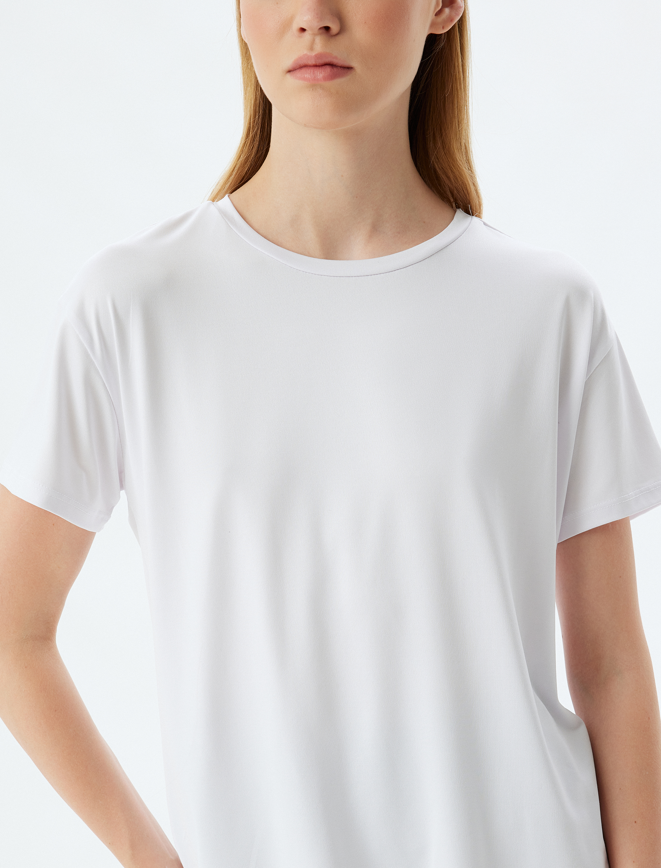   Oversize Spor Tişört Basic Bisiklet Yaka Kısa Kollu