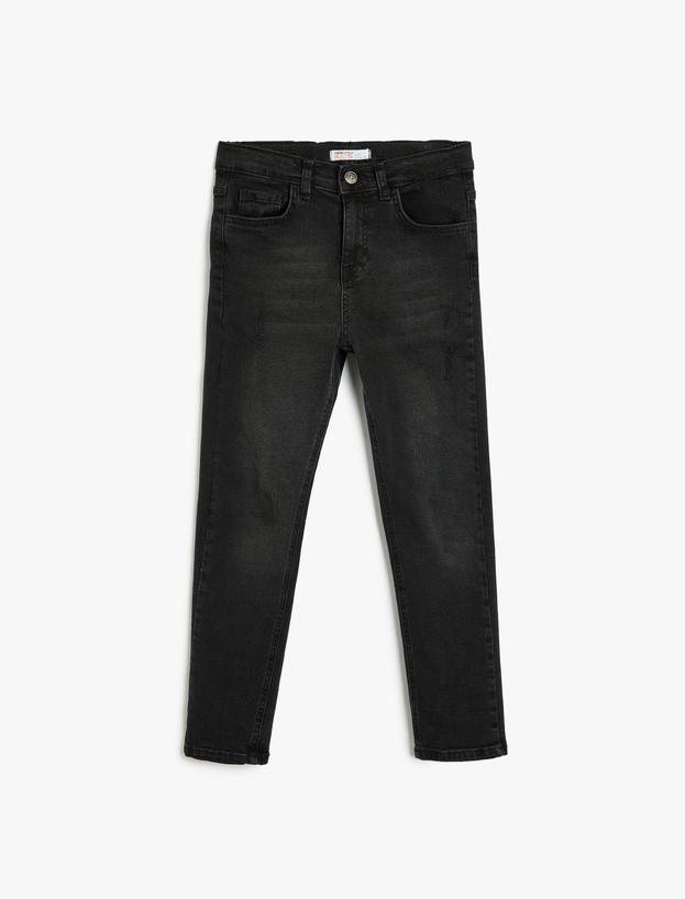 Kot Pantolon Ayarlanabilir Lastikli Pamuklu - Slim Jean_1