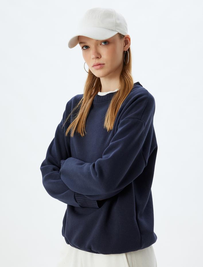  Şardonlu Basic Oversize Sweatshirt Uzun Kollu Bisiklet Yaka