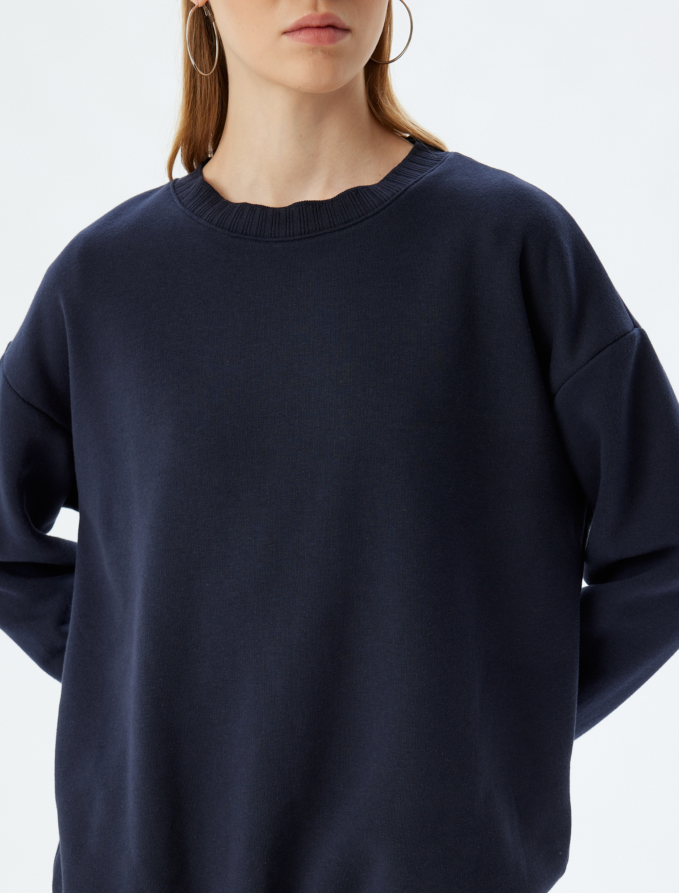   Şardonlu Basic Oversize Sweatshirt Uzun Kollu Bisiklet Yaka