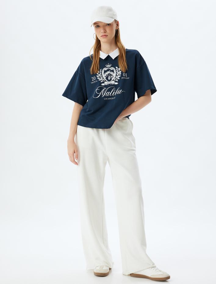  Polo Yaka Tişört Kolej Baskılı Kısa Kollu