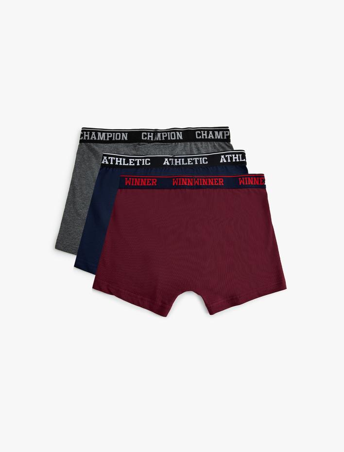  Boxer Seti 3'lü Pamuklu Slogan Baskılı Bel Detaylı