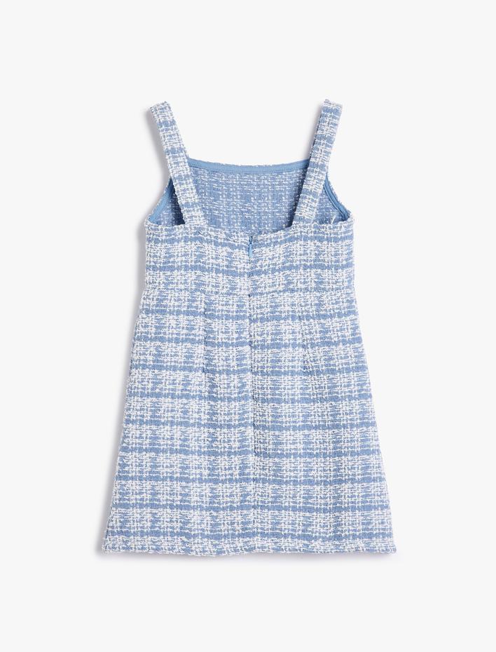 Kız Çocuk Tüvit Jile Elbise Askılı İnci Düğme Detaylı