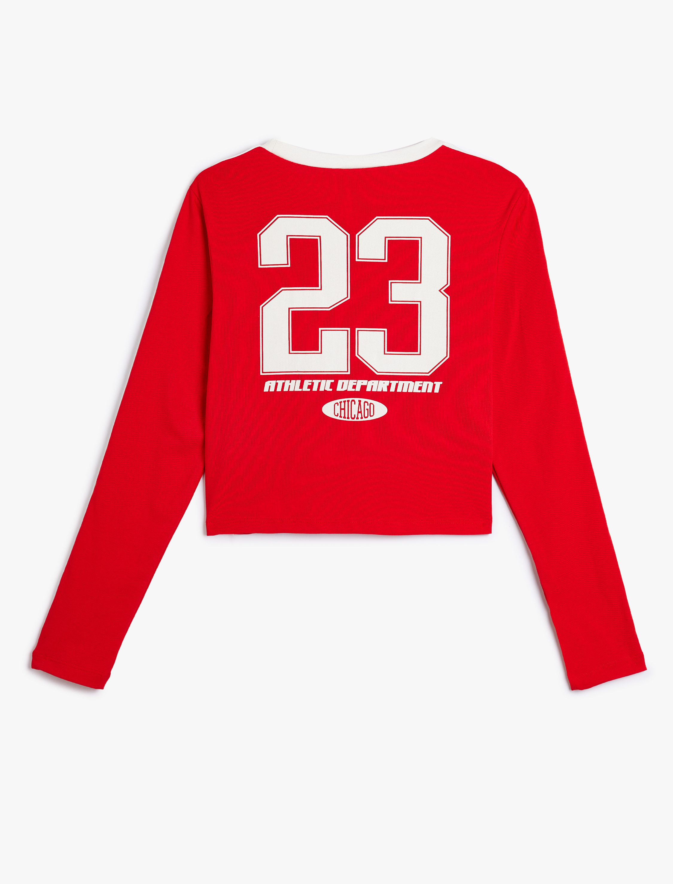   Crop Arkası Baskılı Uzun Kollu Bisiklet Yaka Slim Fit Tişört