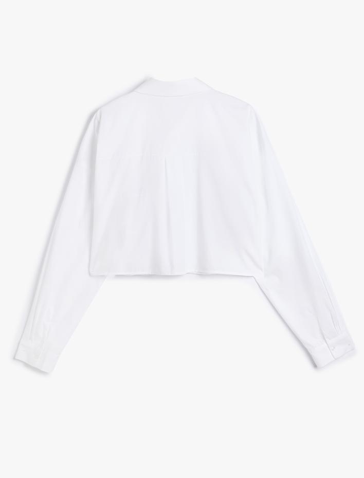  Crop Oversize Poplin Gömlek Taşlı Uzun Kollu Pamuklu