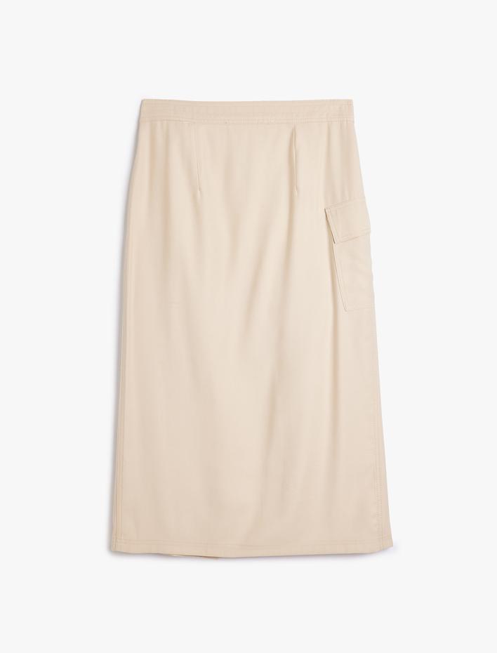  Modal Kruvaze Etek Yandan Bağlamalı Yüksek Bel Midi Boy