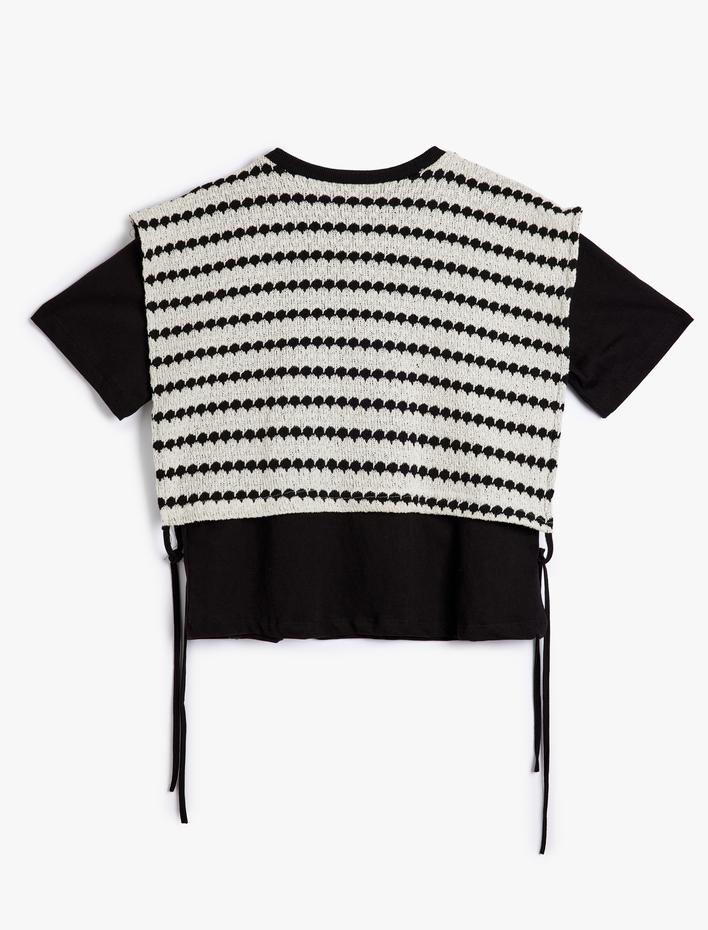  Kroşe Detaylı Tişört Kısa Kollu Bisiklet Yaka Pamuklu