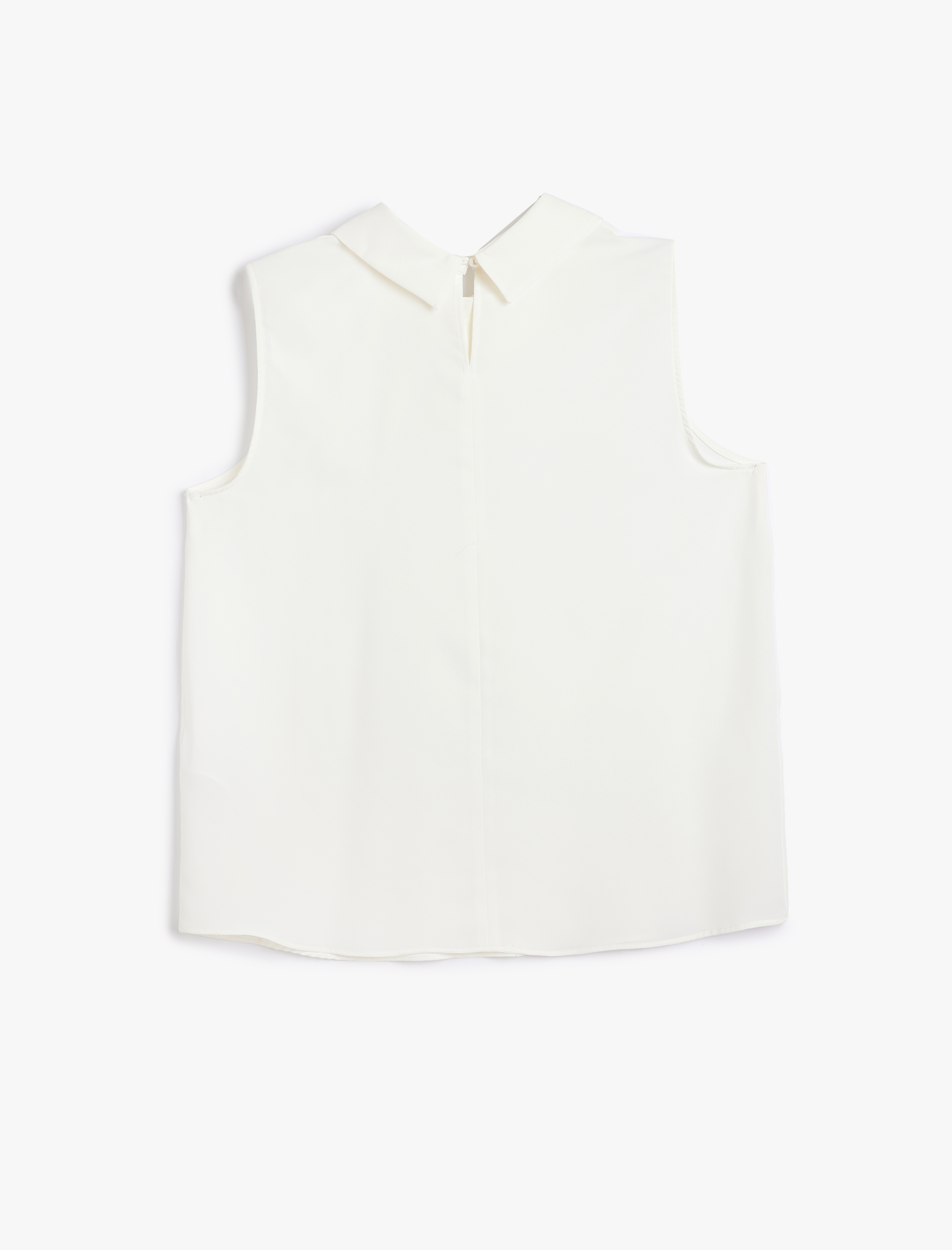   Asimetrik Gömlek Yaka Düğme Detaylı Kolsuz Bluz