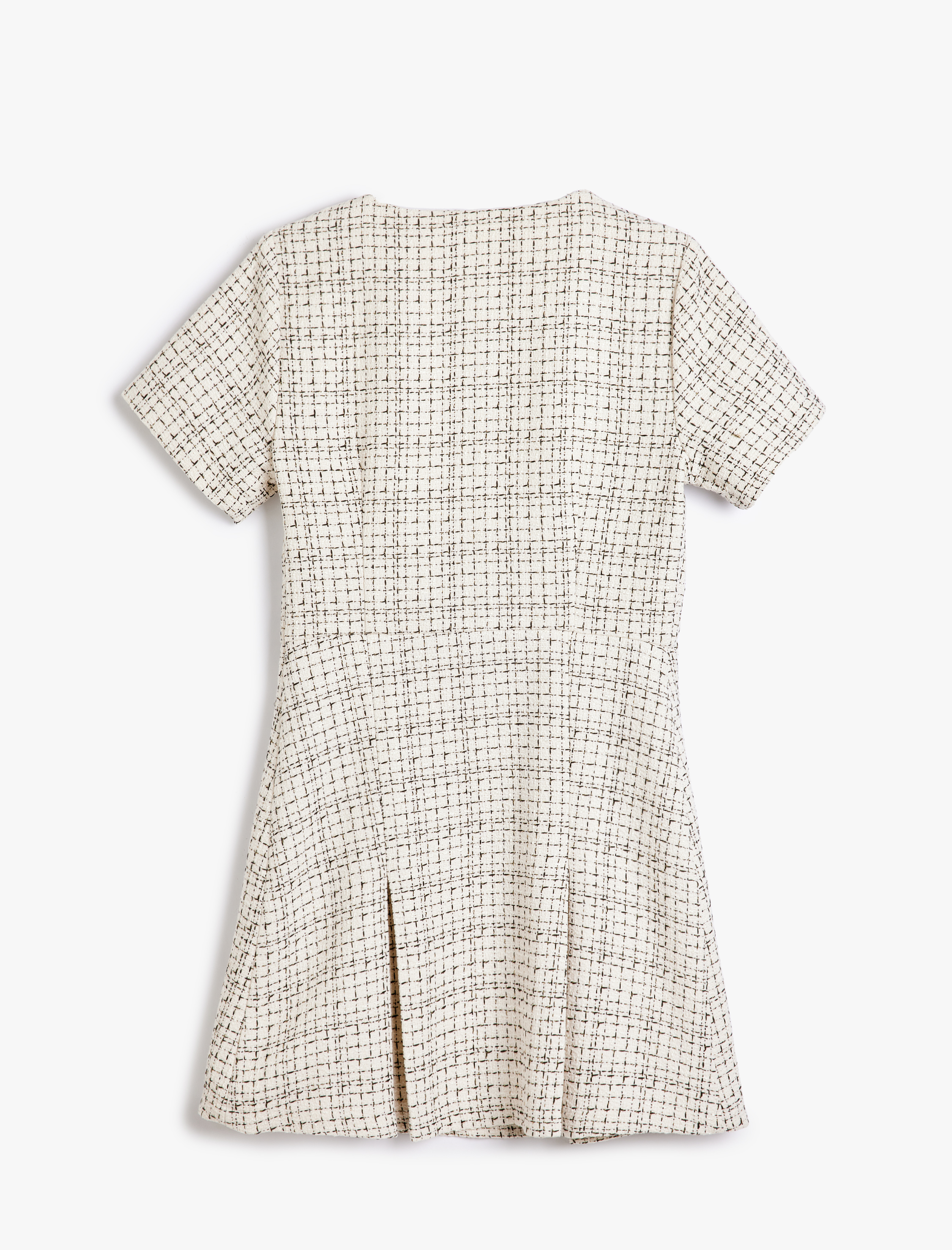 Mini Tüvit Elbise Kısa Kollu Bisiklet Yaka Düğmeli Yırtmaçlı