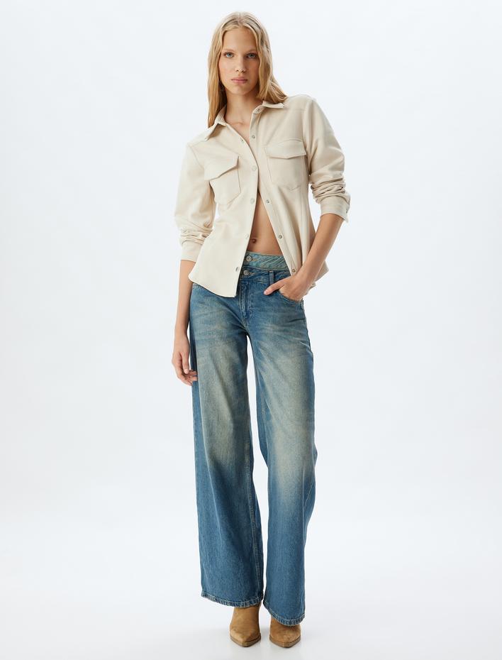  Süet Görünümlü Gömlek Ceket Cep Detaylı Düğmeli Slim Fit