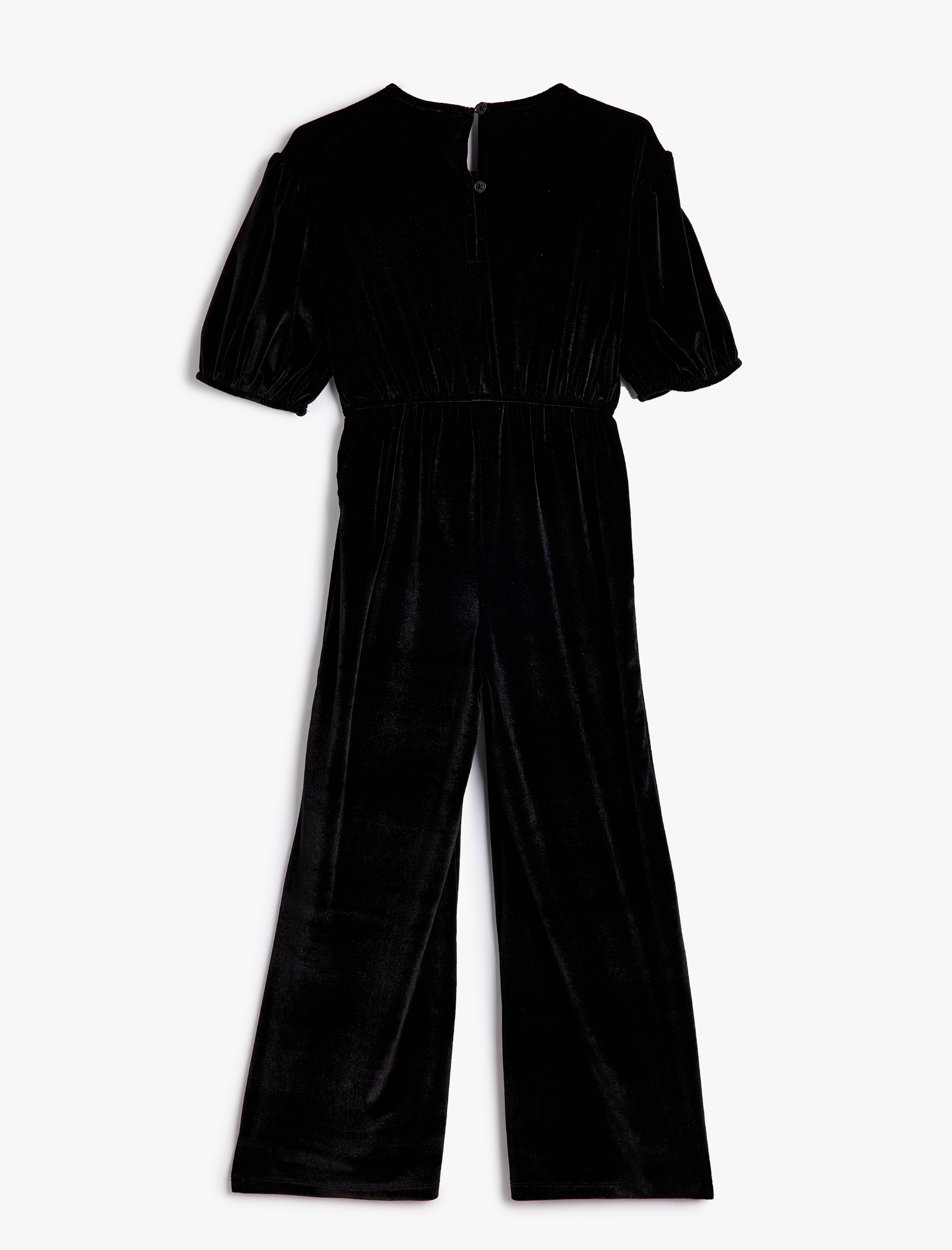  Kız Çocuk Balon Kollu Kuşak Detaylı İspanyol Paça Kadife Tulum