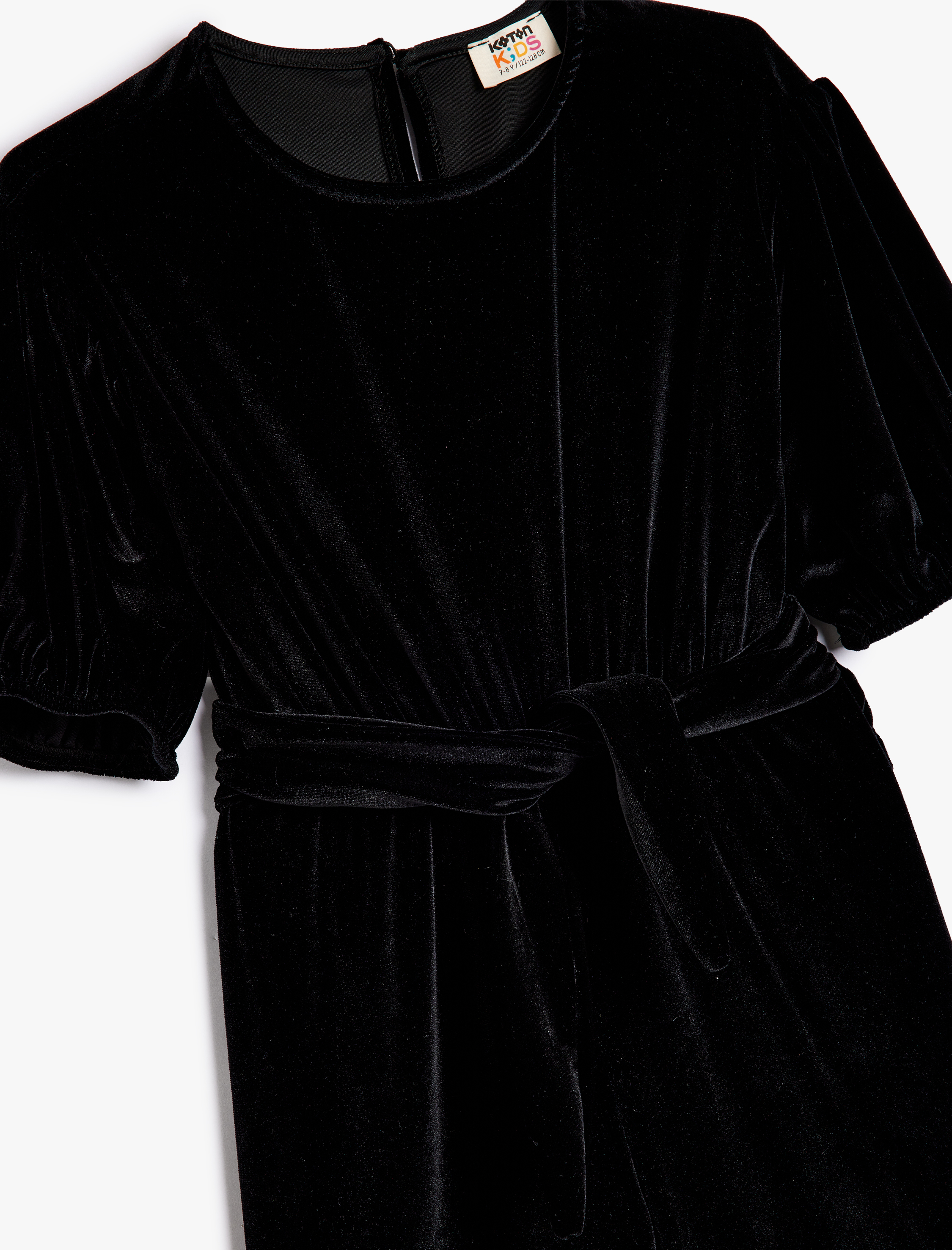  Kız Çocuk Balon Kollu Kuşak Detaylı İspanyol Paça Kadife Tulum