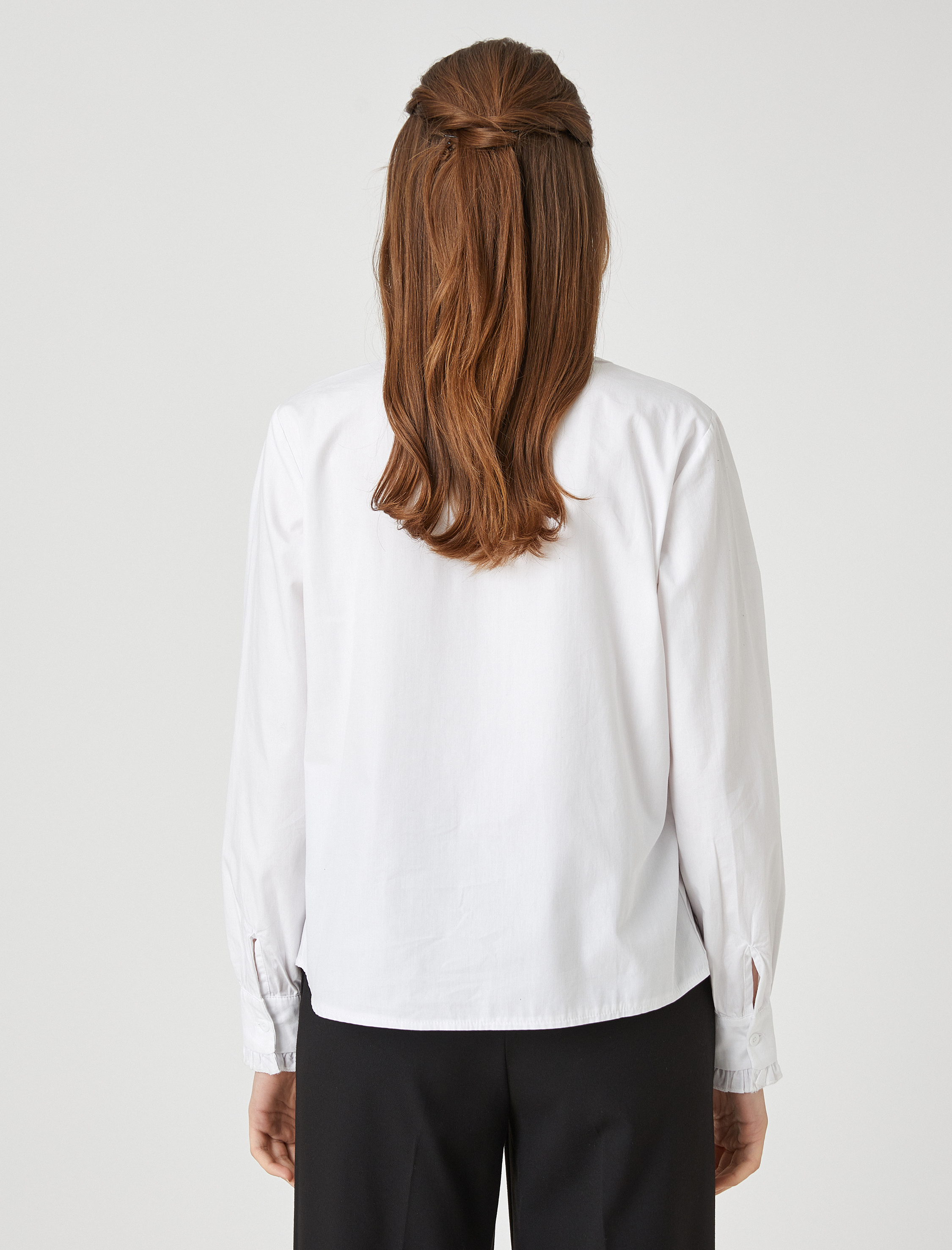   Fırfır Detaylı Gömlek Uzun Kollu Pamuklu