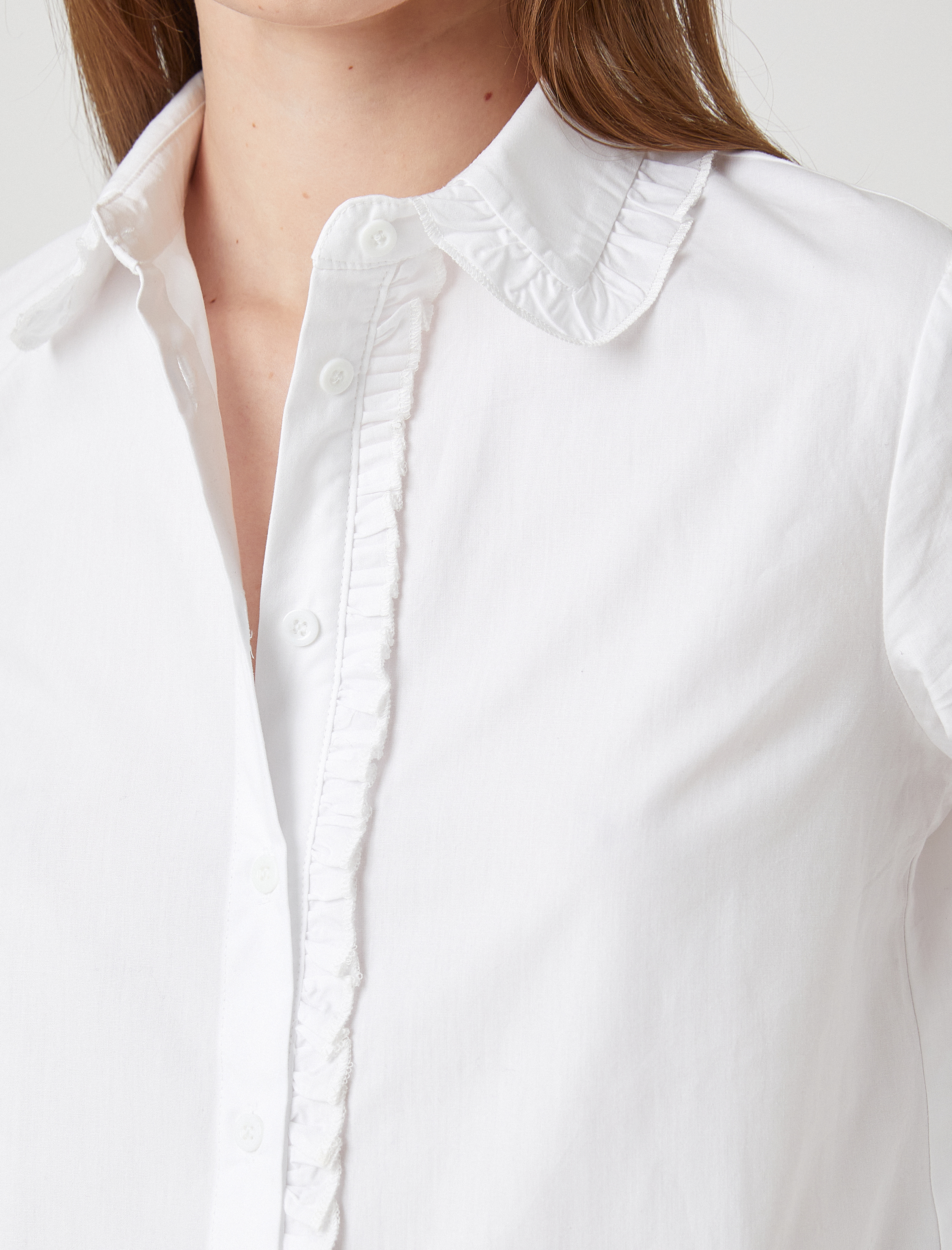   Fırfır Detaylı Gömlek Uzun Kollu Pamuklu