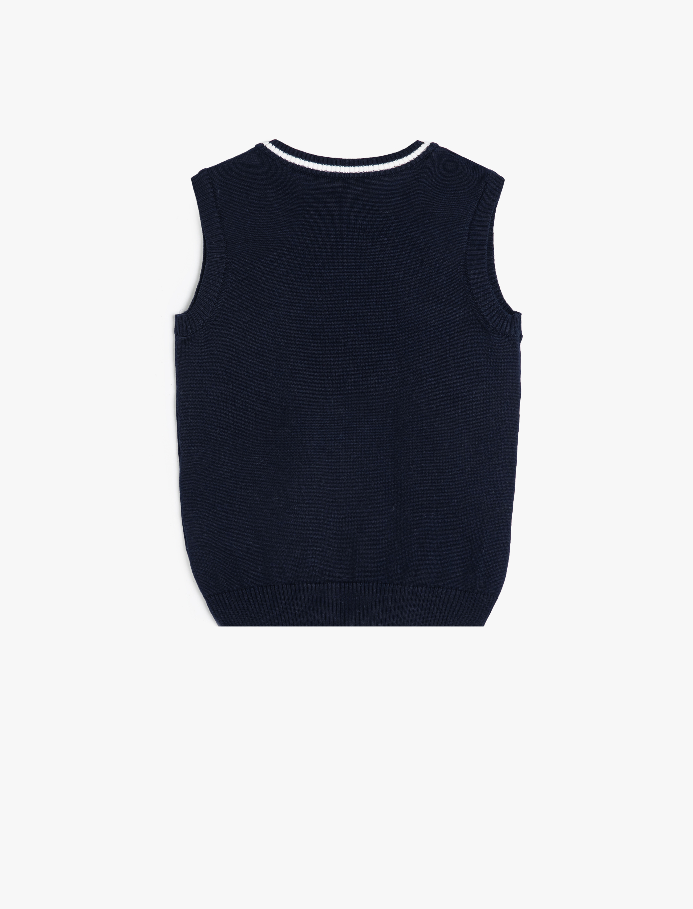  Erkek Çocuk Kolsuz Renk Bloklu Pamuk Karışımlı V Yaka Süveter