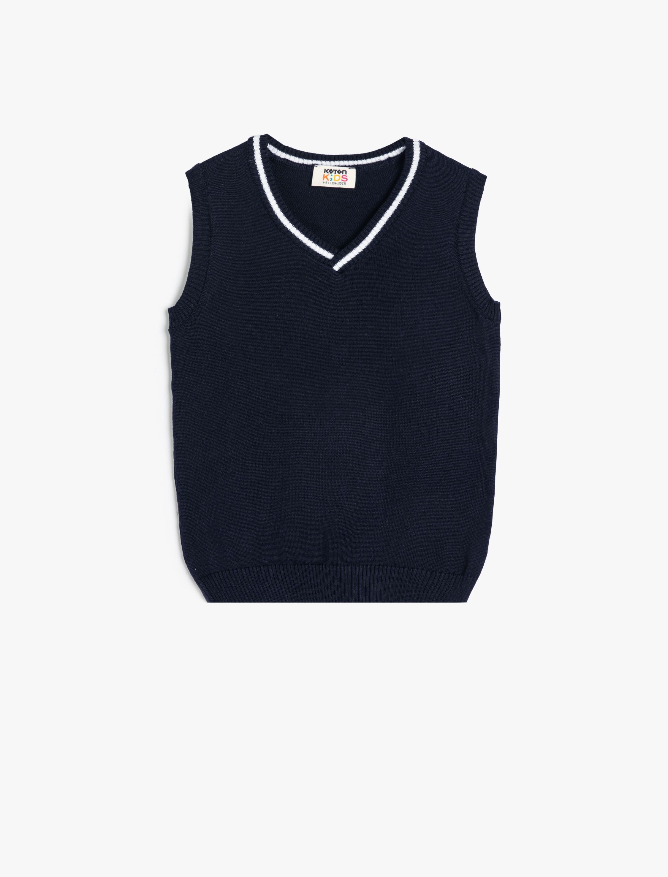  Erkek Çocuk Kolsuz Renk Bloklu Pamuk Karışımlı V Yaka Süveter