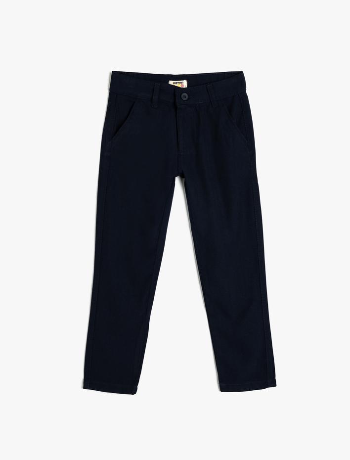 Erkek Çocuk Cep Detaylı Viskon Karışımlı Dar Kesim Chino Pantolon