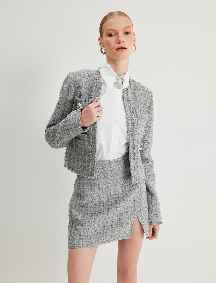  Mini Tüvit Etek Yırtmaç Detaylı Standart Bel