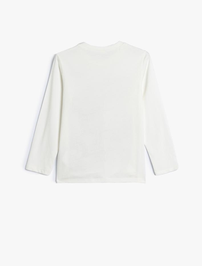 Erkek Çocuk Dinozor Baskılı Uzun Kollu Tişört Bisiklet Yaka Pamuklu