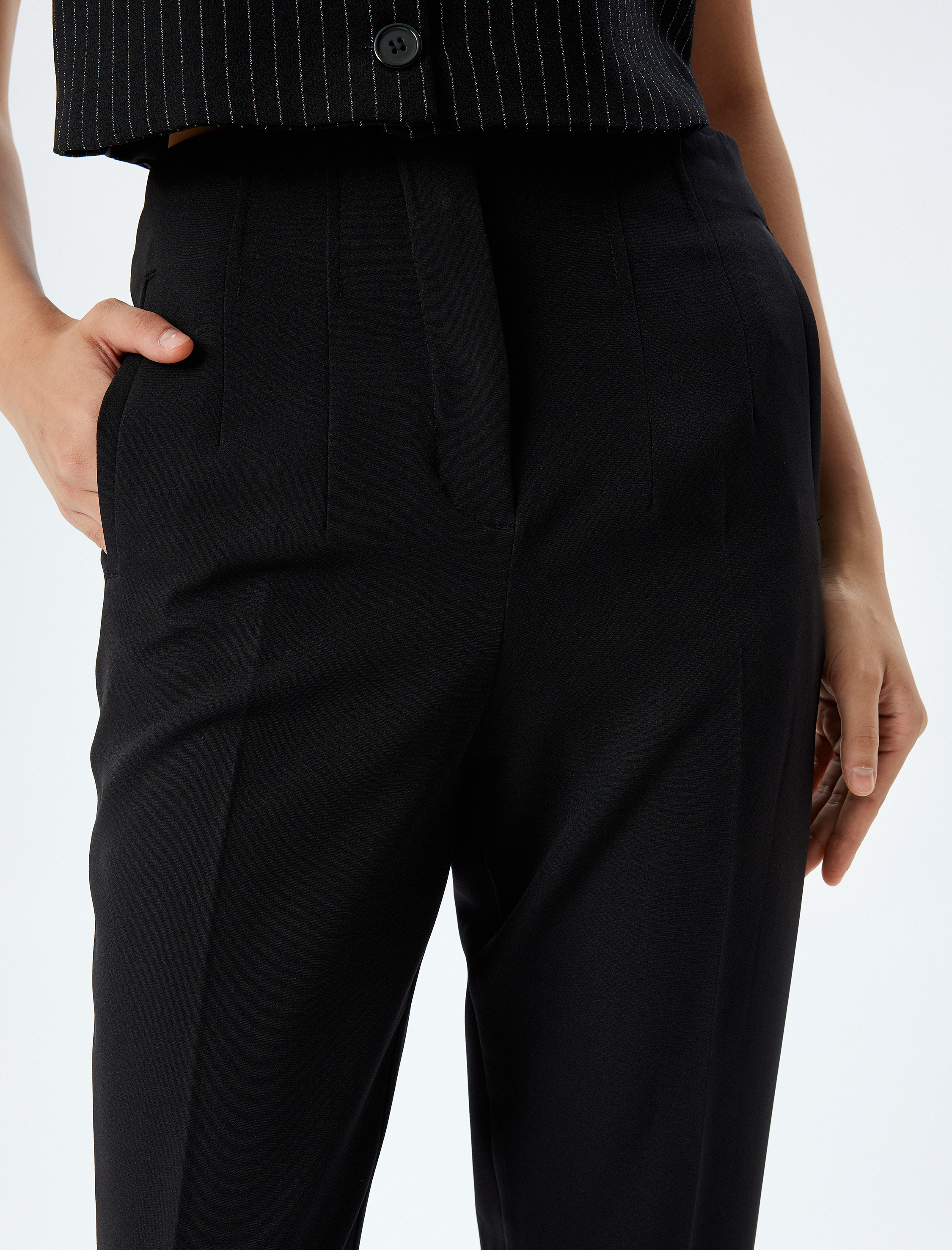   Yüksek Bel Kumaş Pantolon Cigarette Form Cepli Pens Detaylı