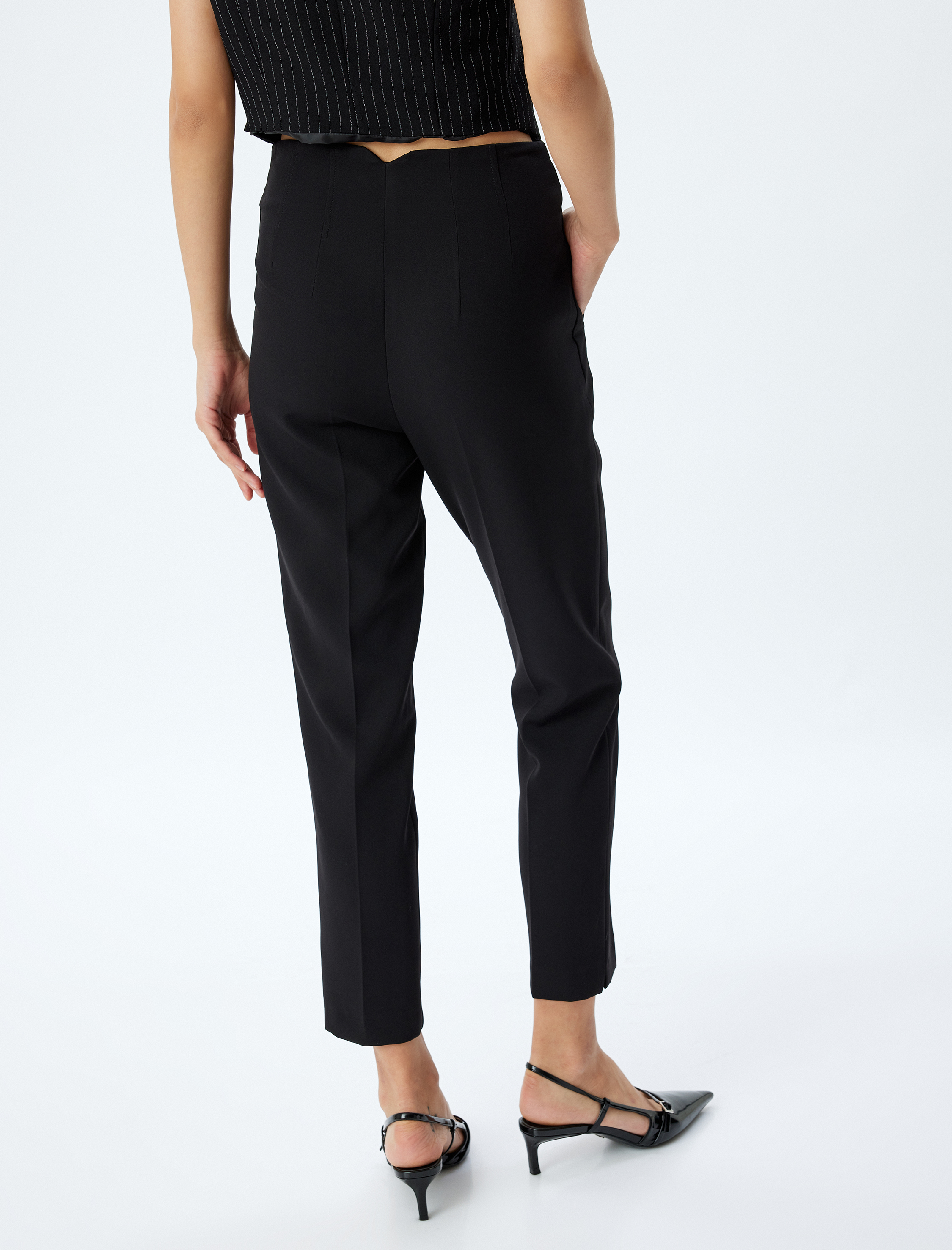   Yüksek Bel Kumaş Pantolon Cigarette Form Cepli Pens Detaylı