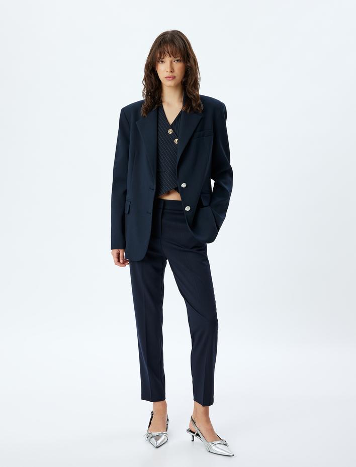  Kumaş Pantolon Cigarette Form Crop Paça Cepli