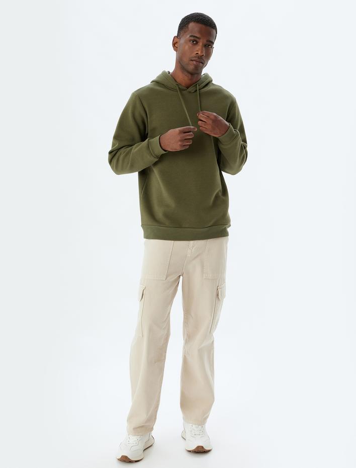  Şardonlu Pamuk Karışımlı Basic Kapşonlu Sweatshirt