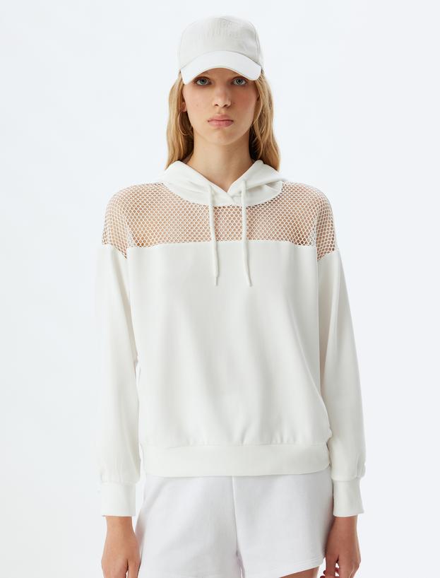 Oversize Sweatshirt Kapüşonlu File Detaylı Uzun Kollu_2