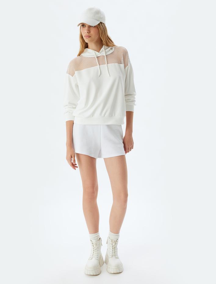  Oversize Sweatshirt Kapüşonlu File Detaylı Uzun Kollu