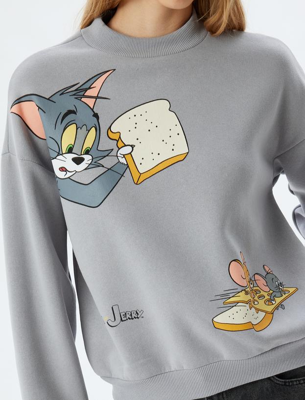 Tom ve Jerry Oversize Sweatshirt Dik Yaka Lisanslı Baskılı Şardonlu_4