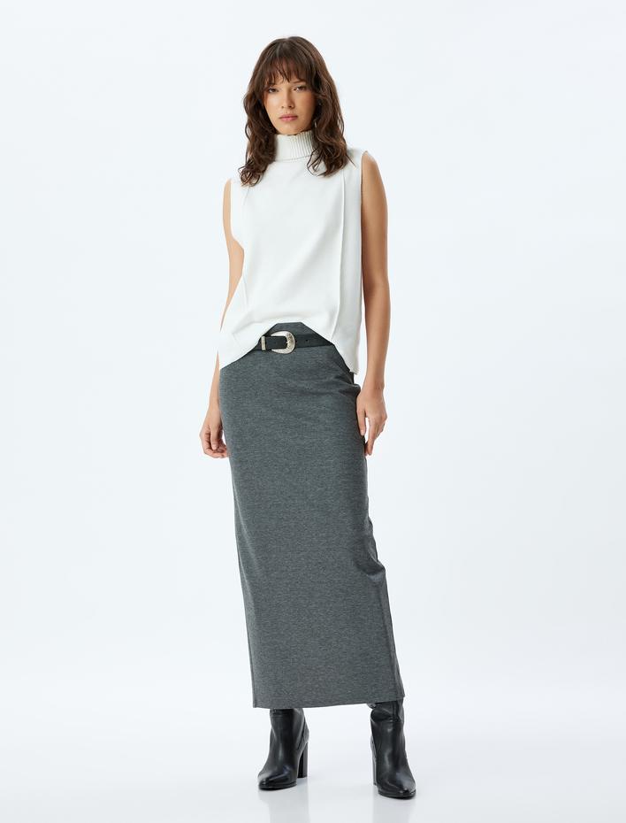  Yırtmaçlı Standart Bel Slim Fit Uzun Kalem Etek