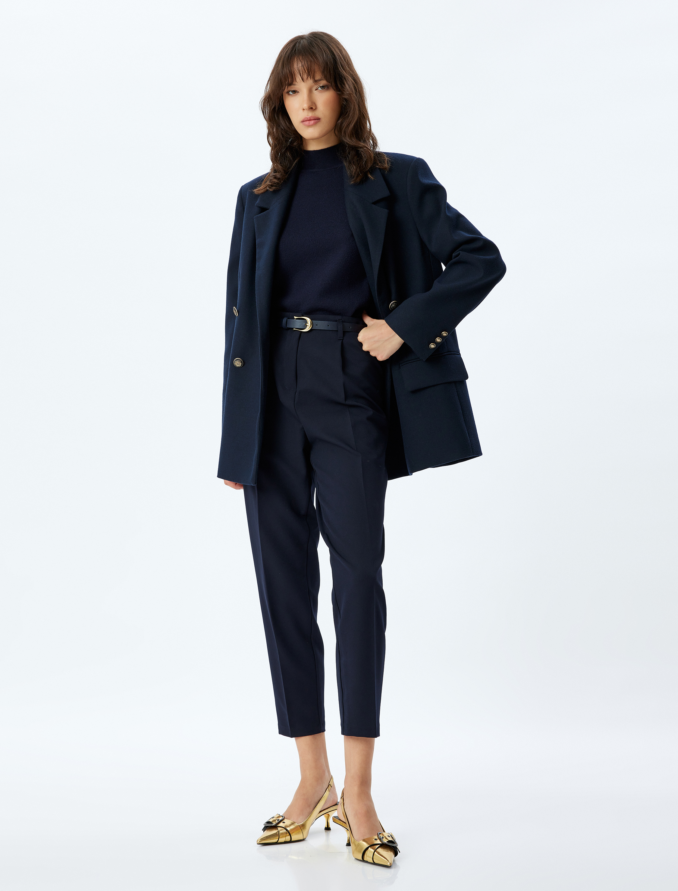 Yüksek Bel Cigarette Pantolon Kemerli Slim Fit