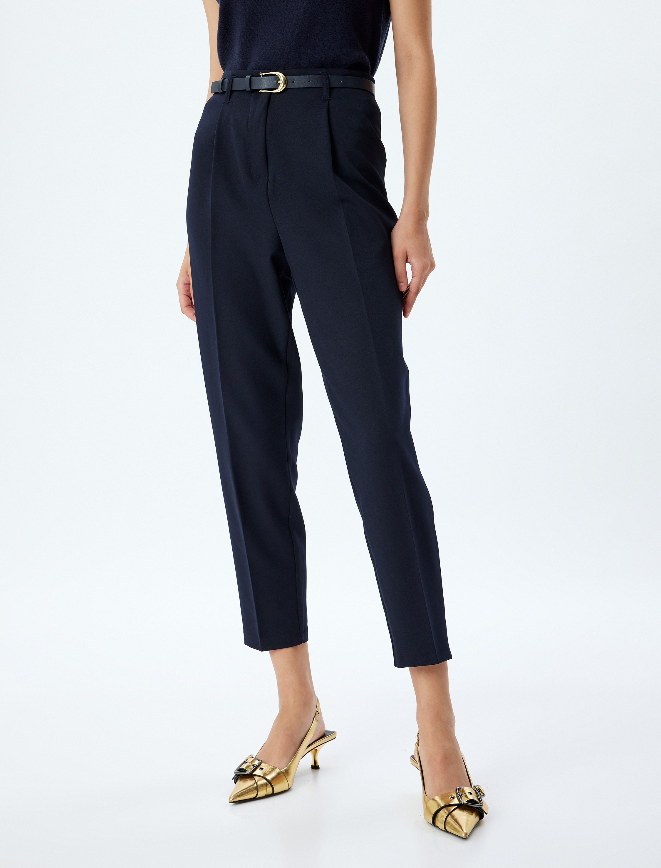 Yüksek Bel Cigarette Pantolon Kemerli Slim Fit