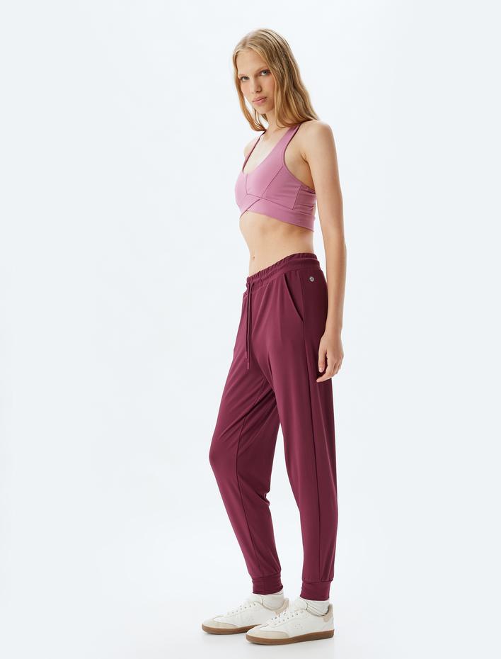  Jogger Eşofman Altı Beli Bağcıklı Ekstra Yüksek Bel Slim Fit İnterlok