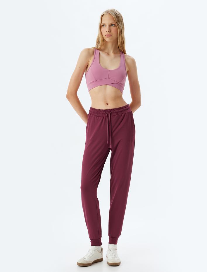  Jogger Eşofman Altı Beli Bağcıklı Ekstra Yüksek Bel Slim Fit İnterlok